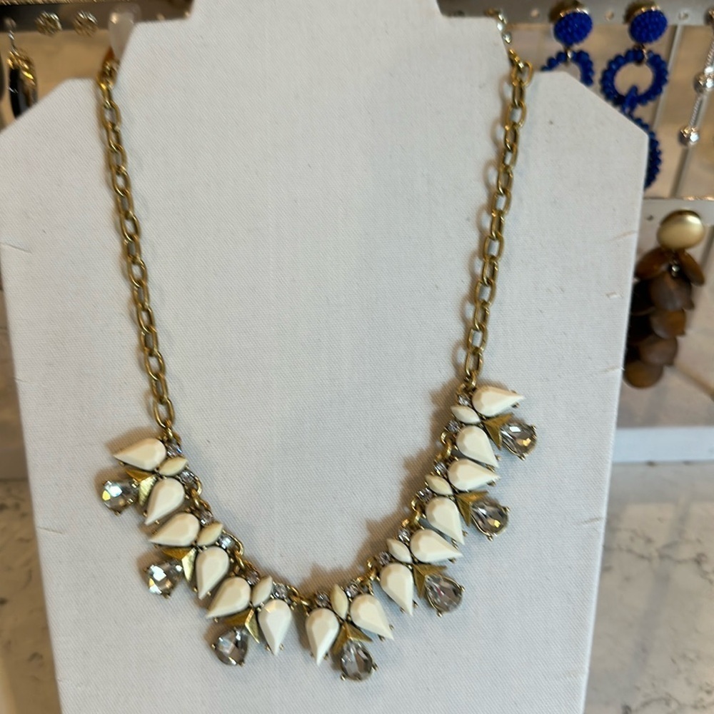 J Crew white and crystal stone costume necklace